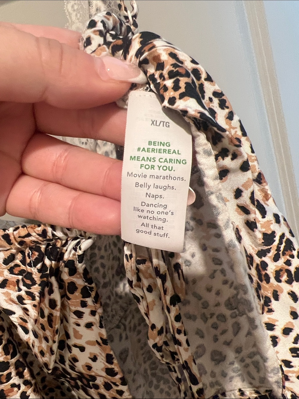 Leopard Print Lace Trim Cami & Shorts Sleep Set - White/Tan XL top L bottom - Picture 5 of 10